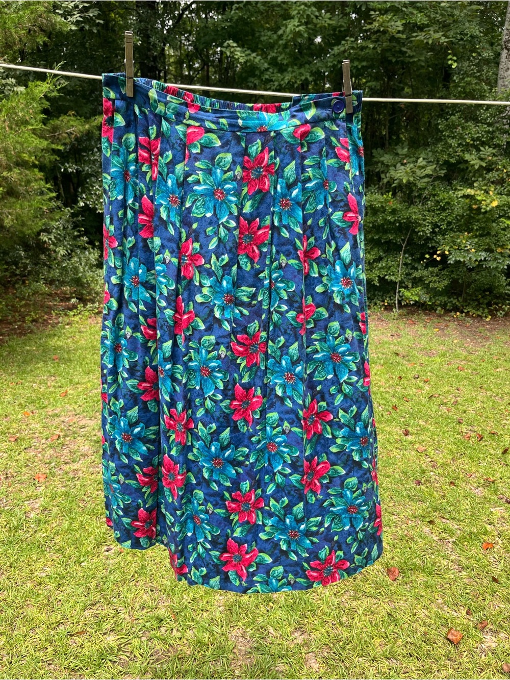 Worthington Navy Maxi Skirt with Pink & Teal Floral Print